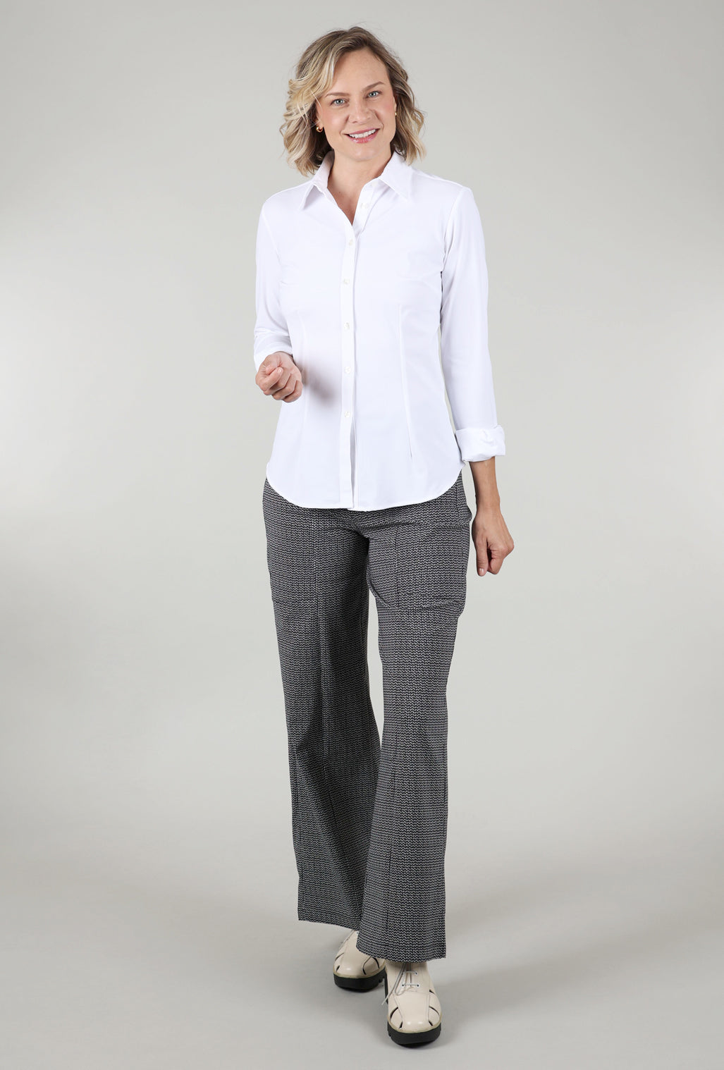 Ameliora Dawn Tech Button-Up Shirt, White
