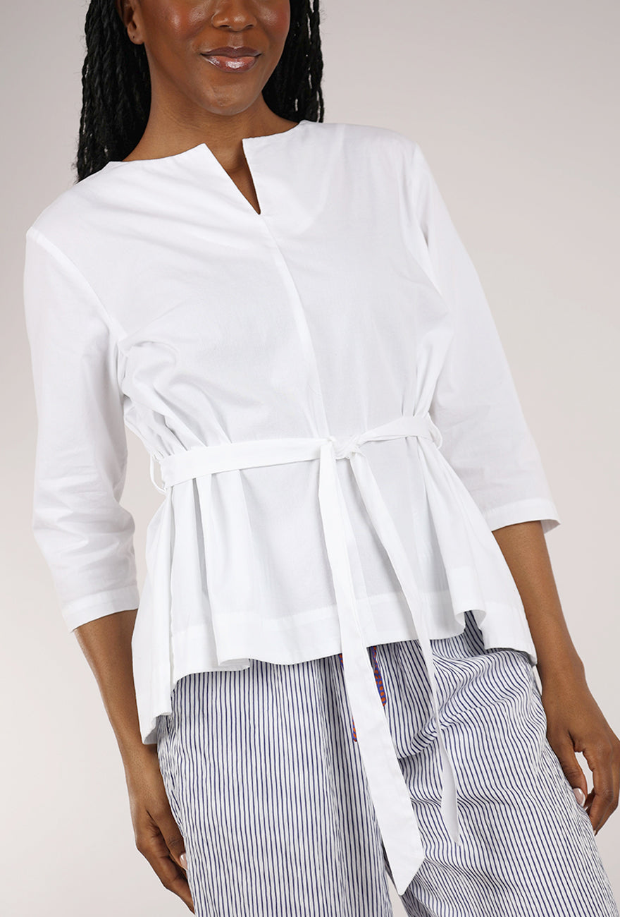 Knit Knit Tie Waist Sylvia Blouse, White