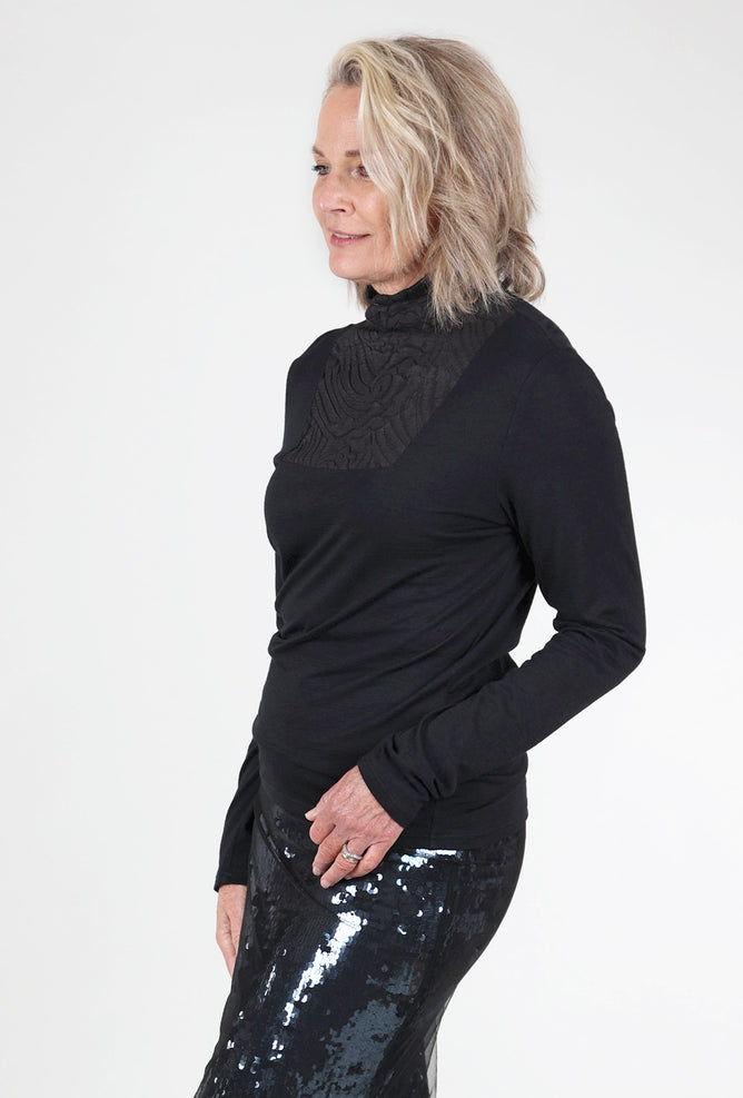 Cotelac Riverbed Inset Tneck Sweater, Black