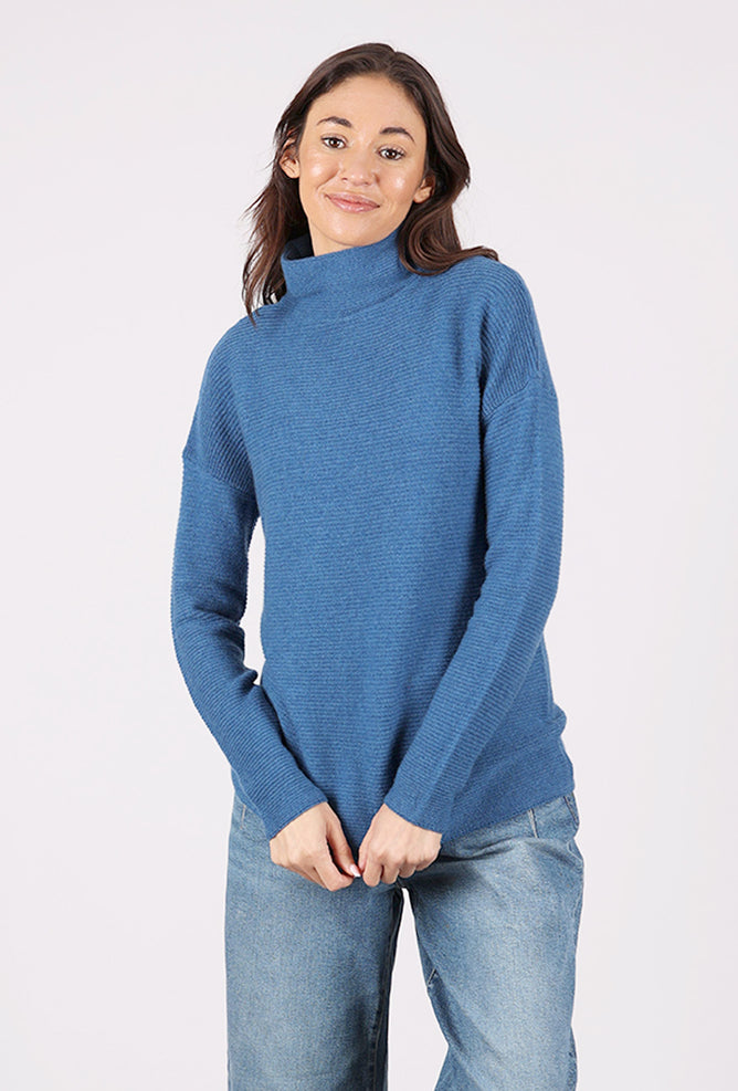 Kinross Cashmere Textured Slouchy Funnel Sweater, Sapphire