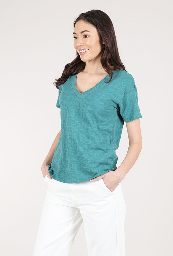 Mododoc S/S V-Neck Boxy Tee, Frozen Teal
