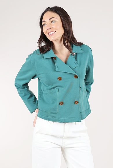 Mododoc Double-Breasted Crop Jacket, Frozen Teal