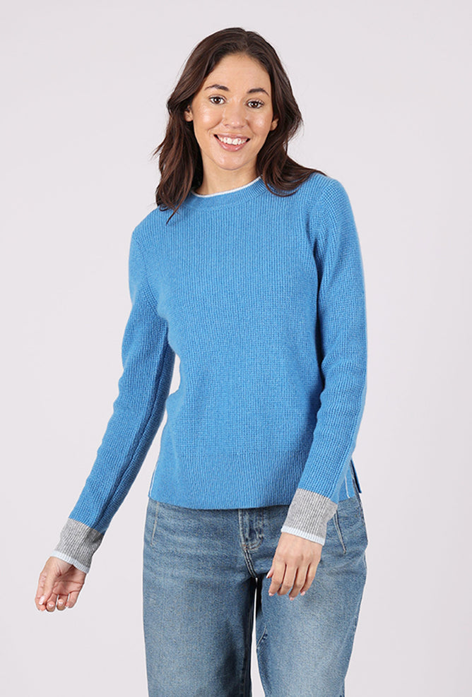 Kinross Cashmere Thermal Tipped Crew, Imperial Blue