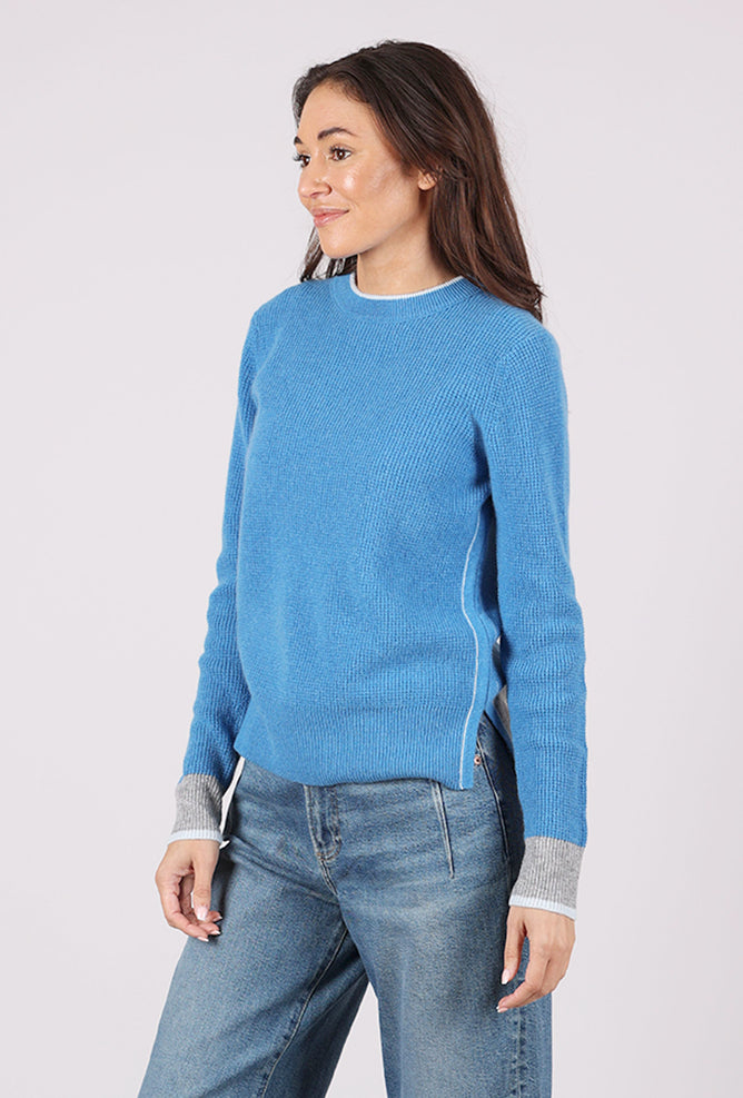 Kinross Cashmere Thermal Tipped Crew, Imperial Blue