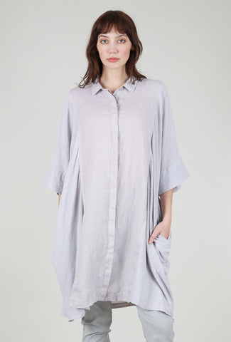 Cut Loose Linen Combo Kimono Shirt Dress, Aluminum 