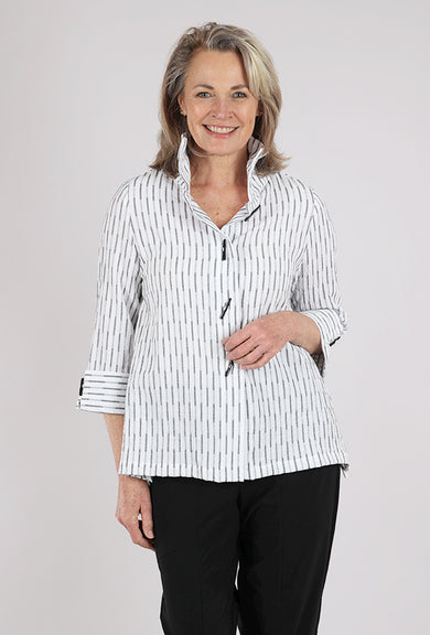 Moonlight Texture Stripe Wire Collar Blouse, White/Silver