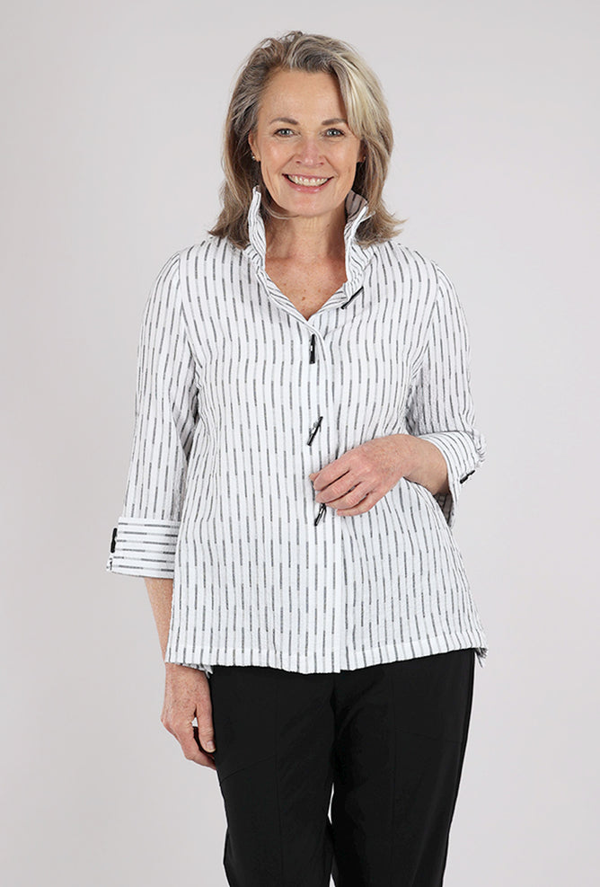 Moonlight Texture Stripe Wire Collar Blouse, White/Silver