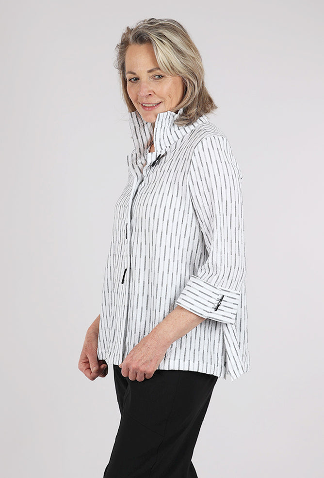 Moonlight Texture Stripe Wire Collar Blouse, White/Silver