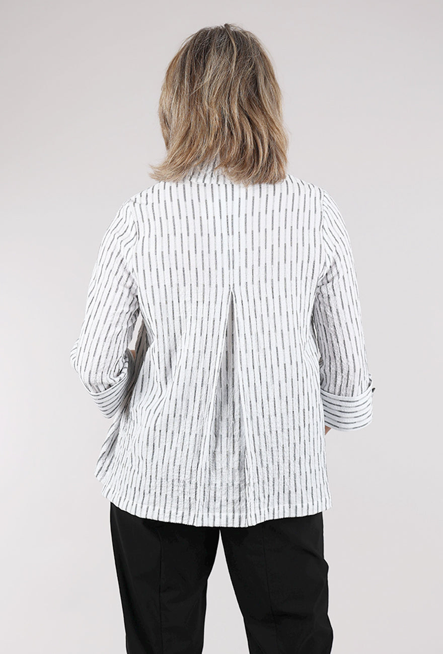 Moonlight Texture Stripe Wire Collar Blouse, White/Silver