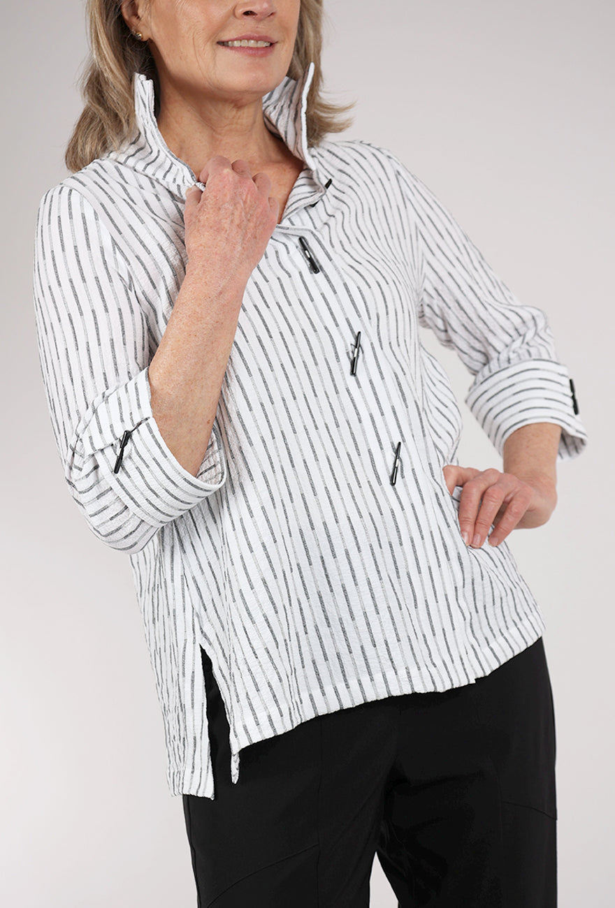 Moonlight Texture Stripe Wire Collar Blouse, White/Silver