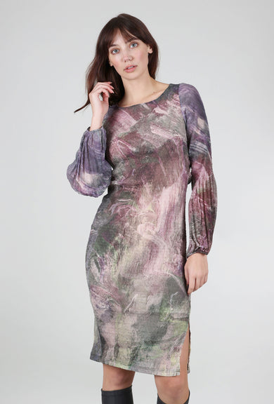 Cotelac Watercolor Puff-Sleeve Dress, Mauve Mix