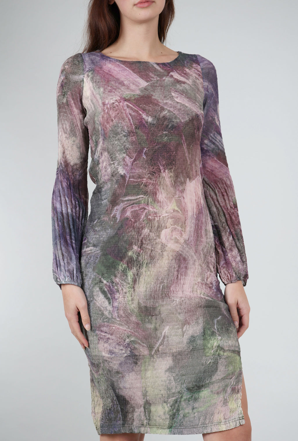 Cotelac Watercolor Puff-Sleeve Dress, Mauve Mix