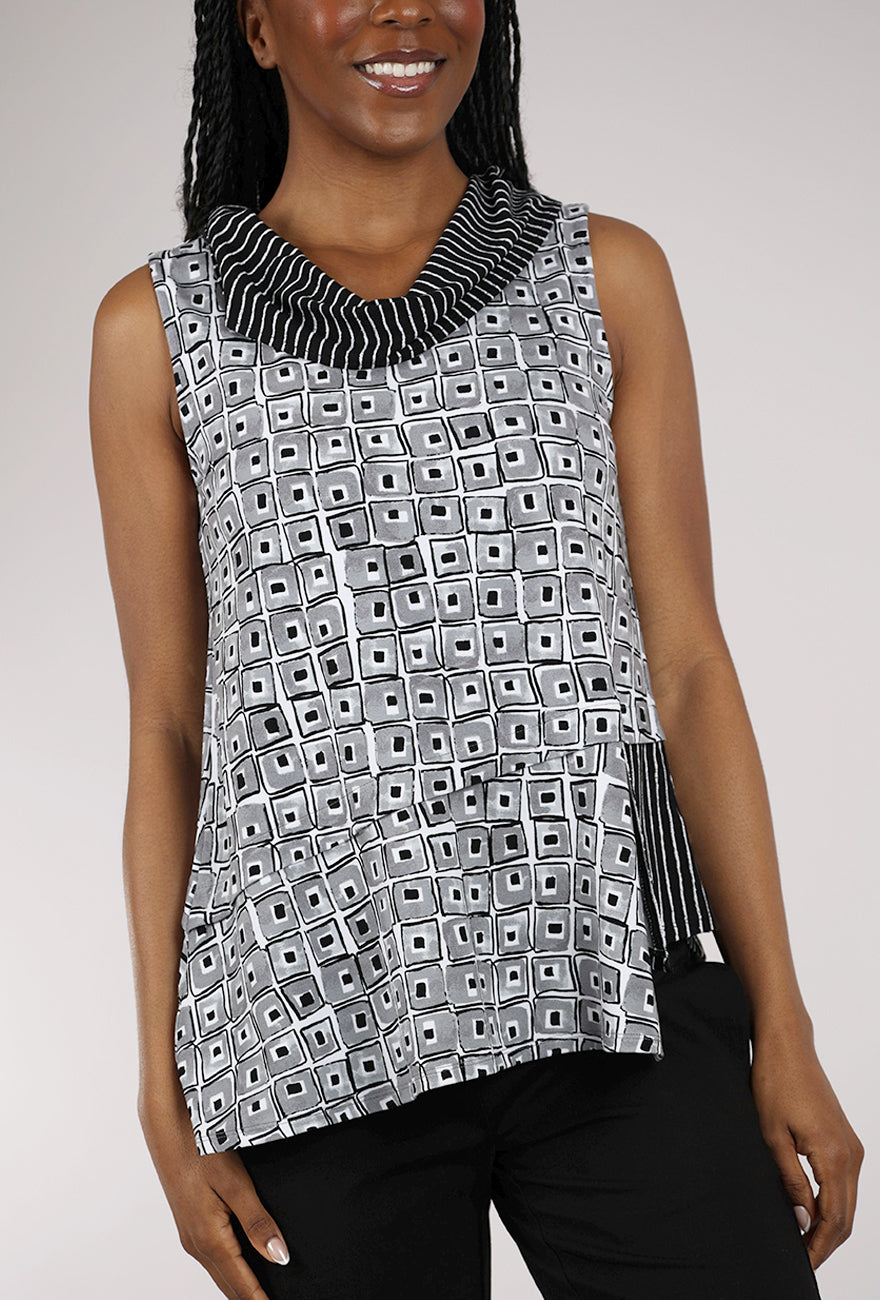 Habitat Core Travel Mixed Cowl Top, Black Multi