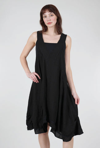 Avolto Ribbed Inset Linen Dress, Black 