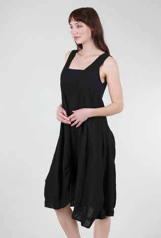 Avolto Ribbed Inset Linen Dress, Black 