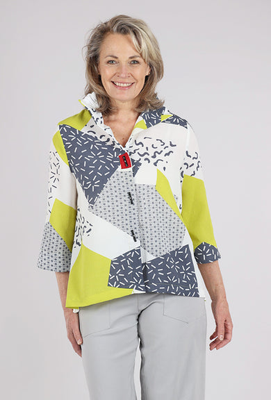 Moonlight Swing Crepe Shirt, Lime/Gray