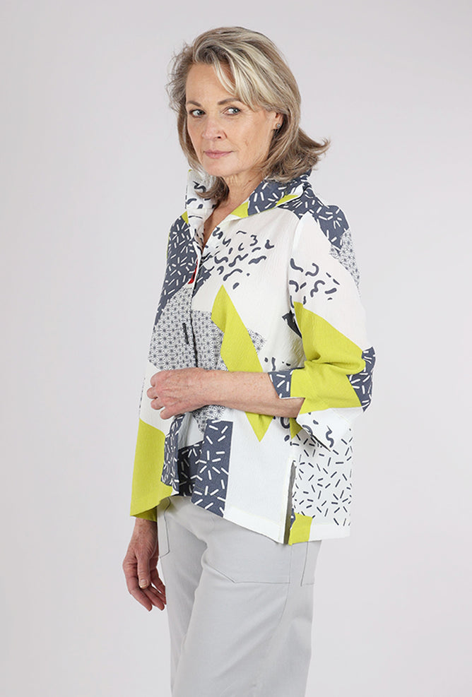 Moonlight Swing Crepe Shirt, Lime/Gray