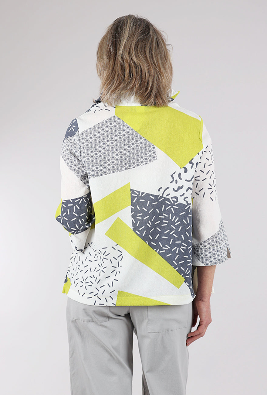 Moonlight Swing Crepe Shirt, Lime/Gray
