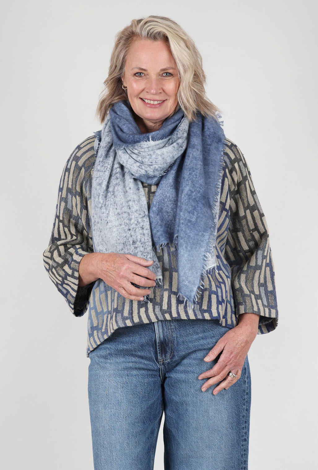Alessandro Aste Spray Art Felted Cashmere Scarf, Jeans