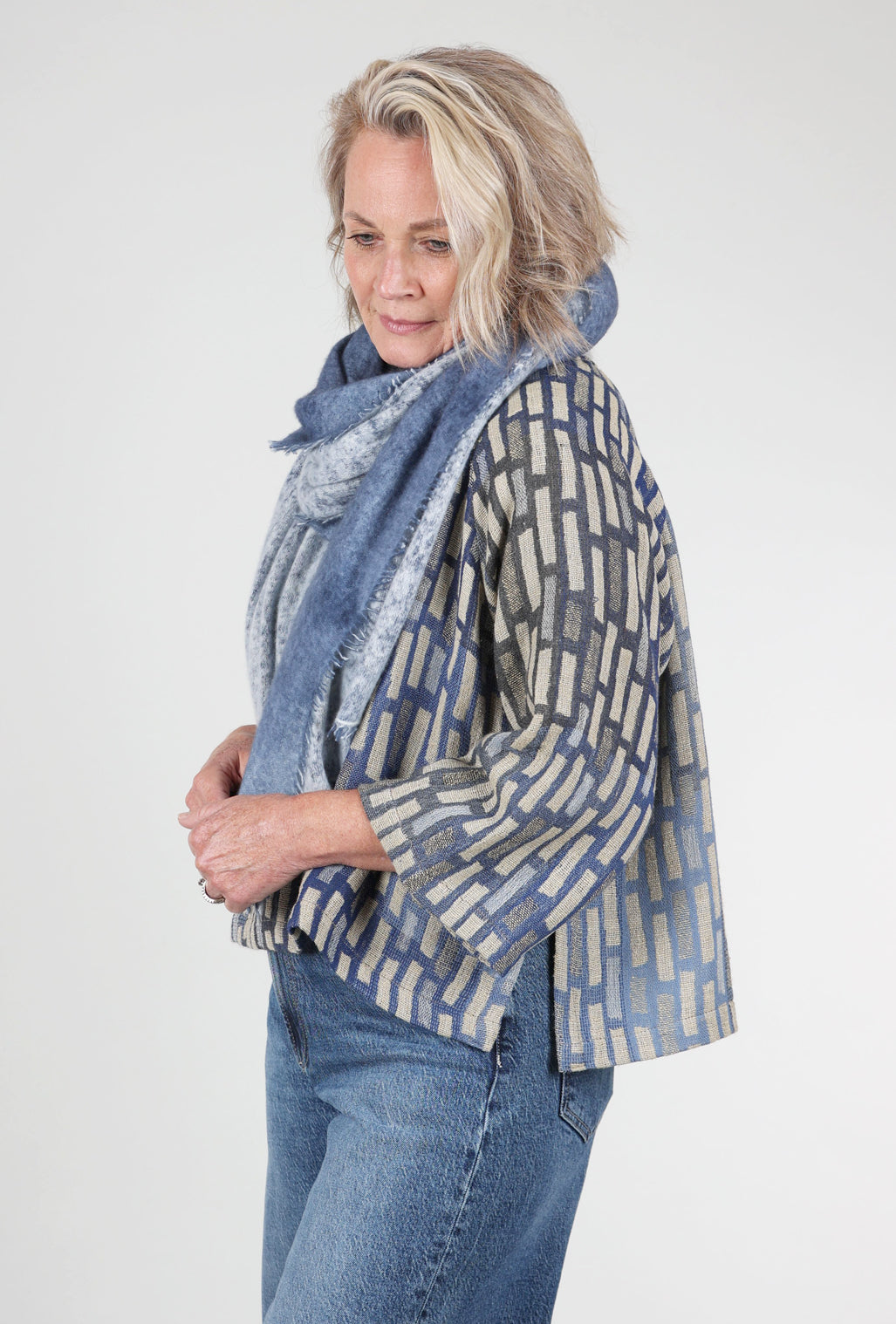 Alessandro Aste Spray Art Felted Cashmere Scarf, Jeans