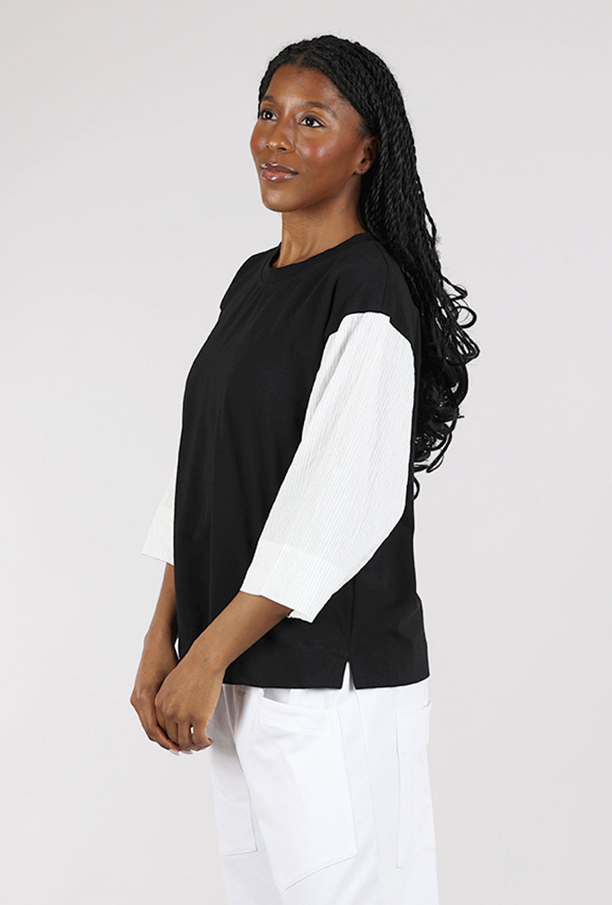 Alembika Contrast Sleeve Jersey Top, Black/Mono