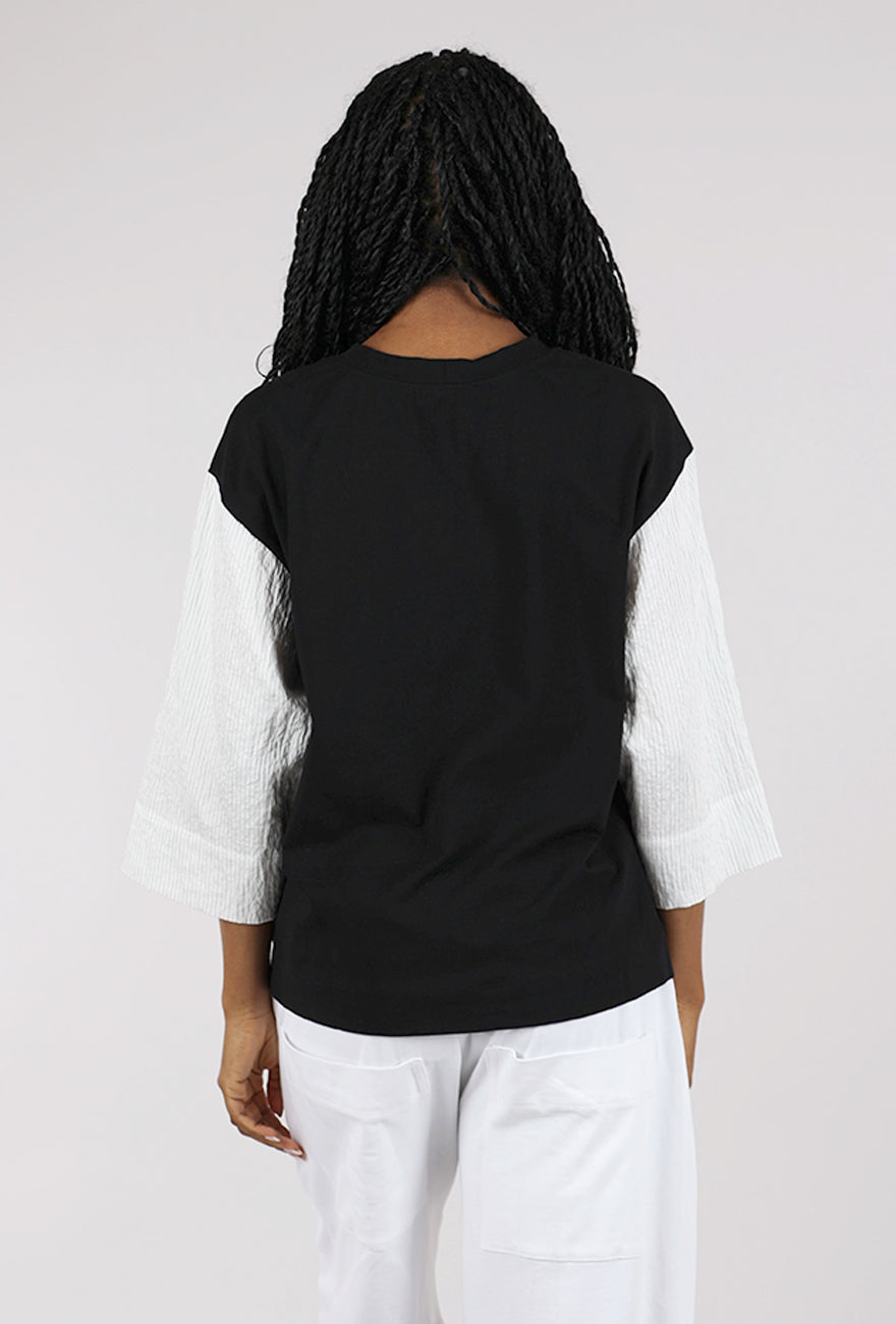 Alembika Contrast Sleeve Jersey Top, Black/Mono