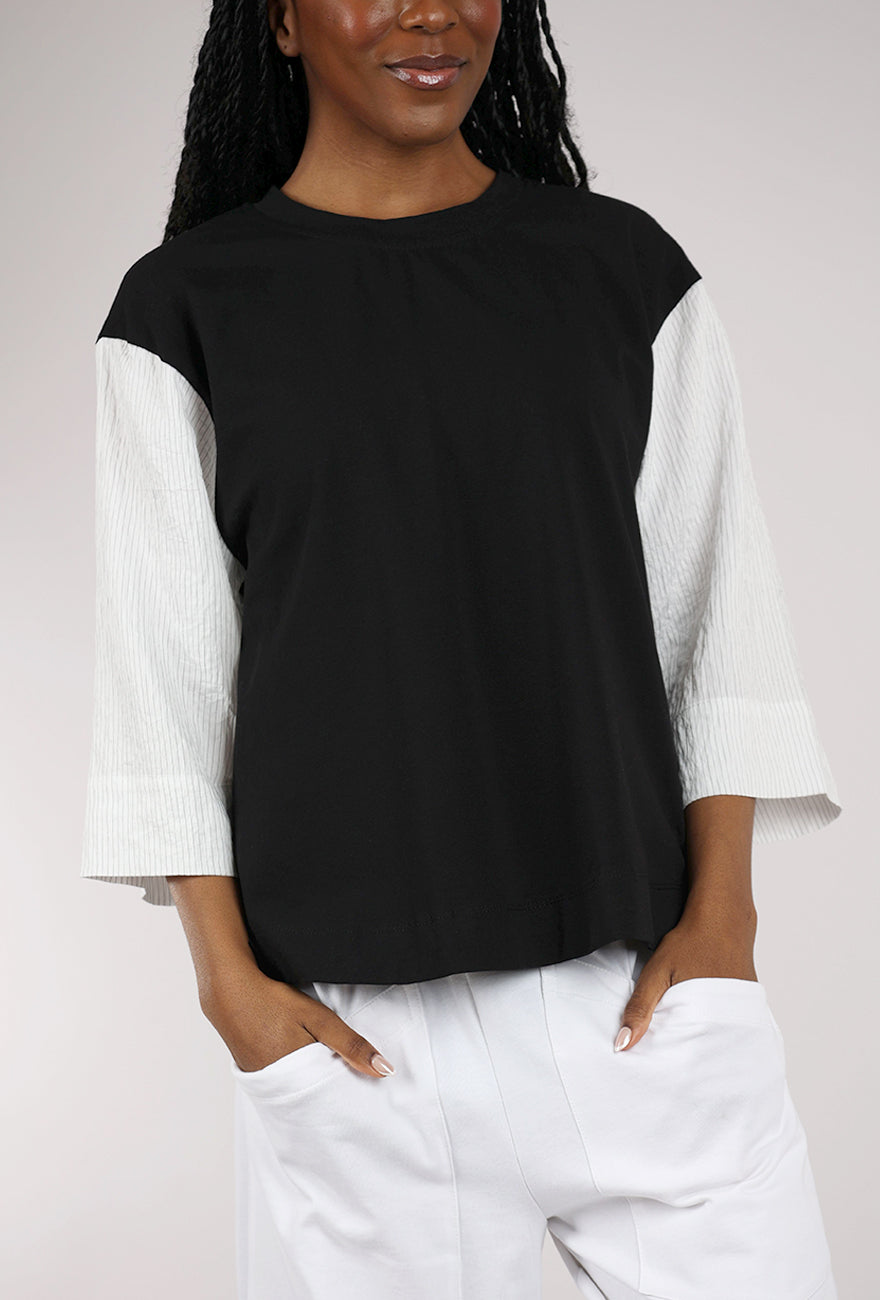 Alembika Contrast Sleeve Jersey Top, Black/Mono