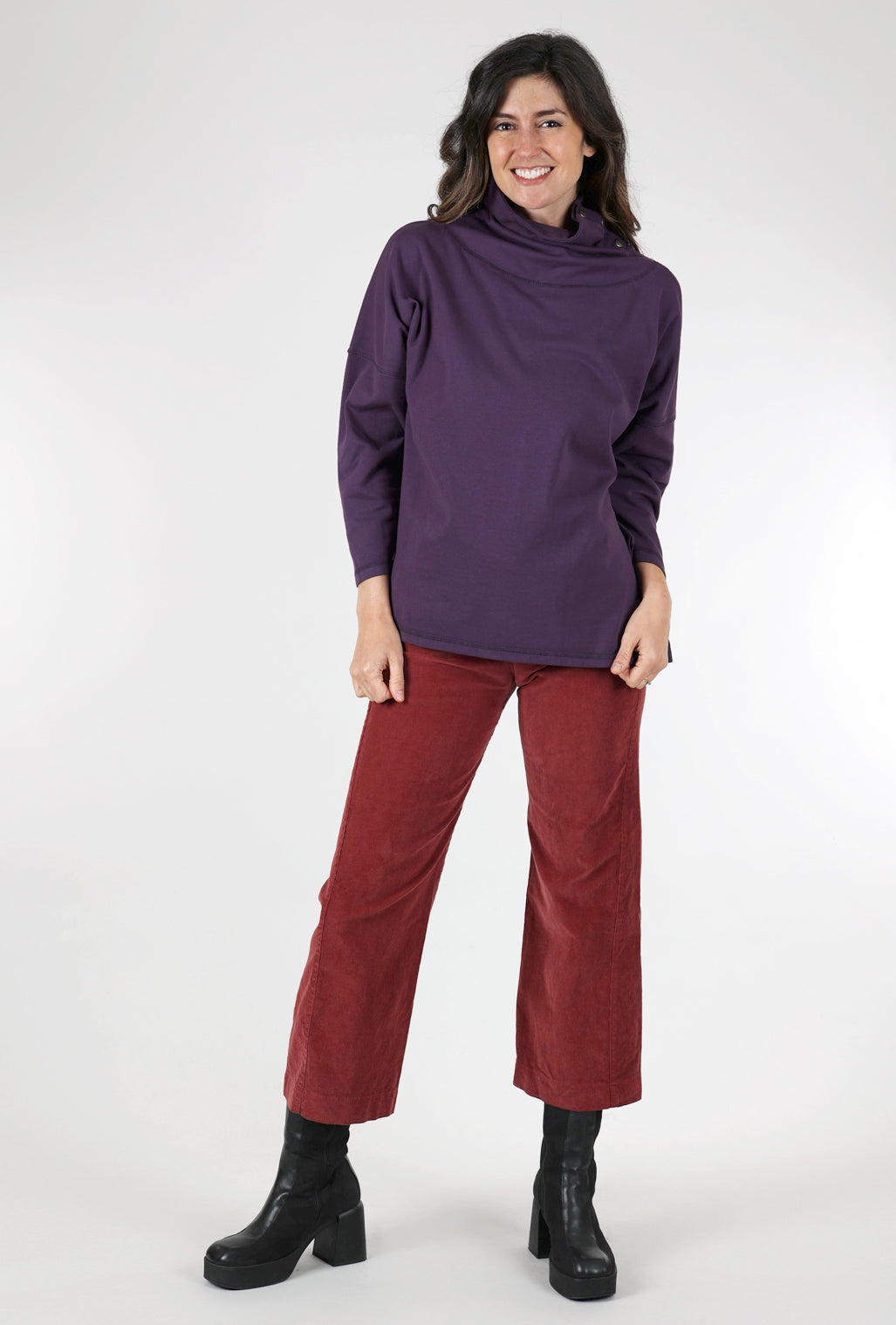 Eleven Stitch Snap Turtleneck Pullover, Eggplant