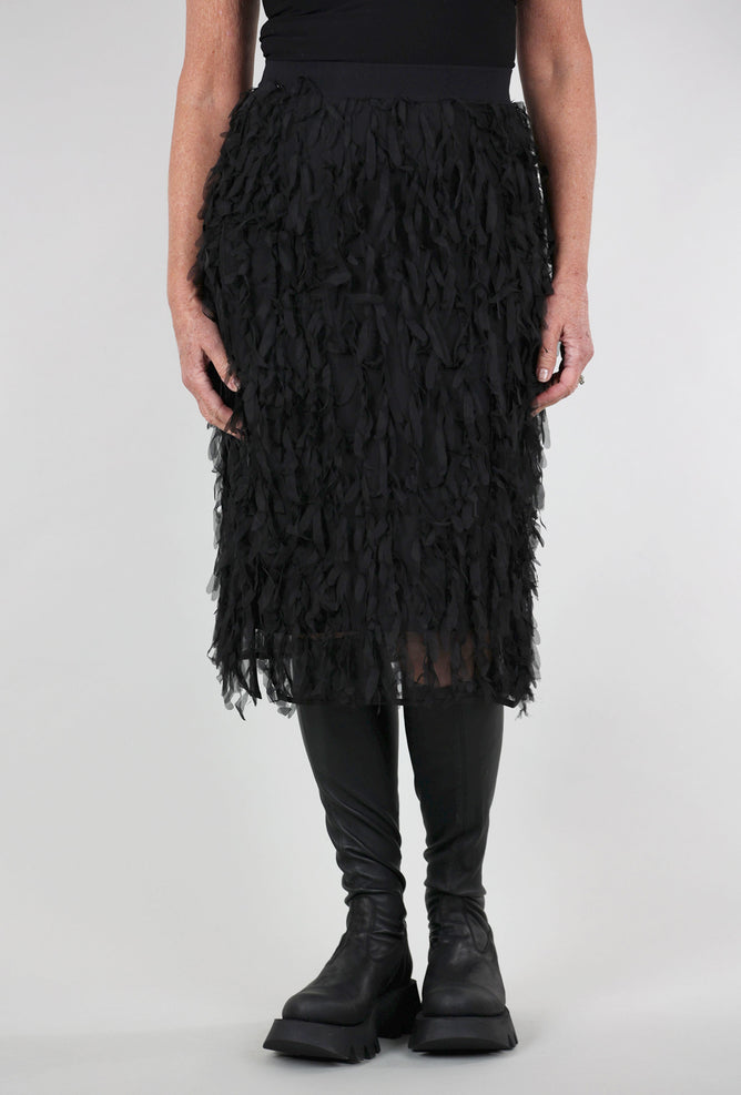 Kedziorek Chiffon Fringe Skirt, Black
