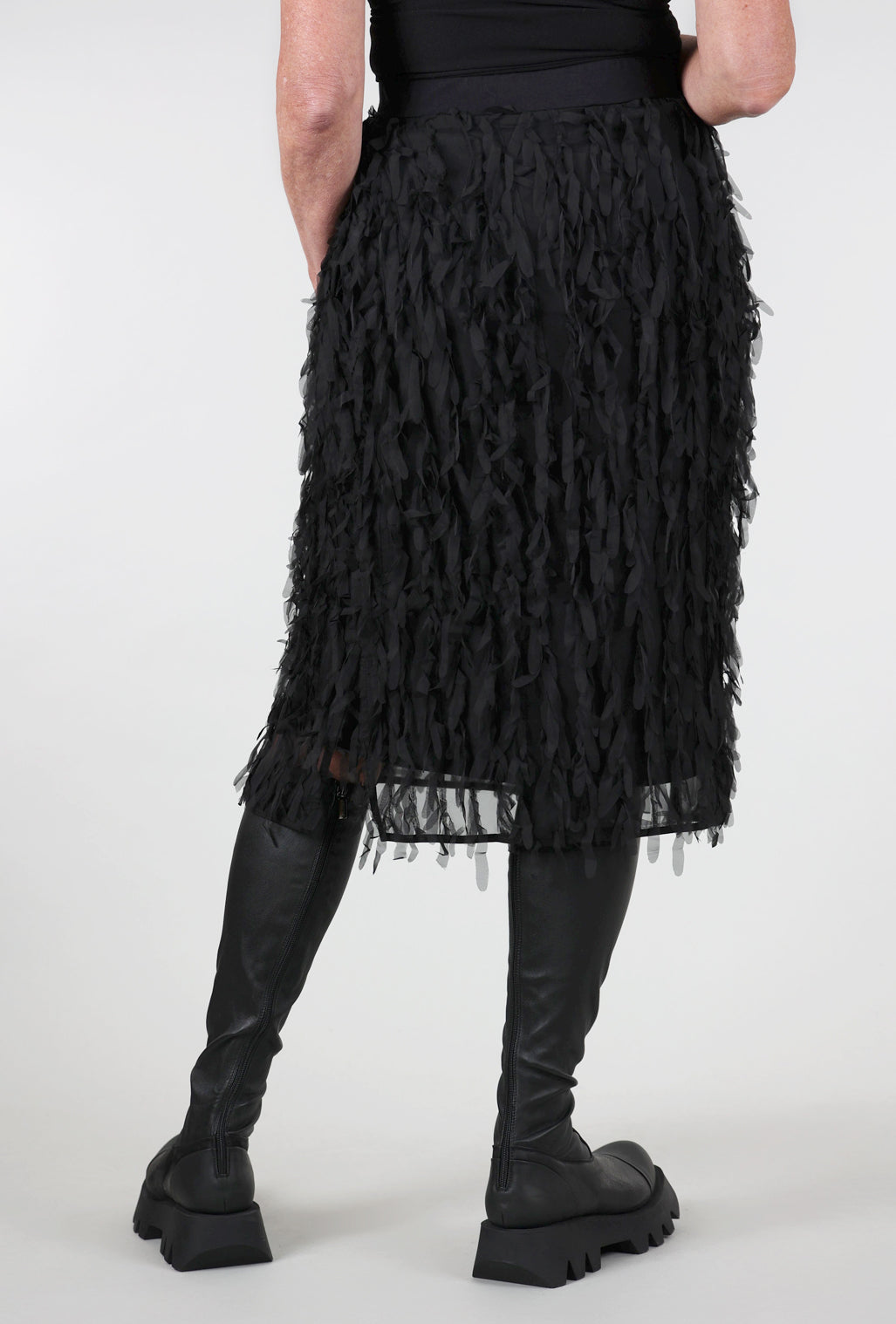 Kedziorek Chiffon Fringe Skirt, Black