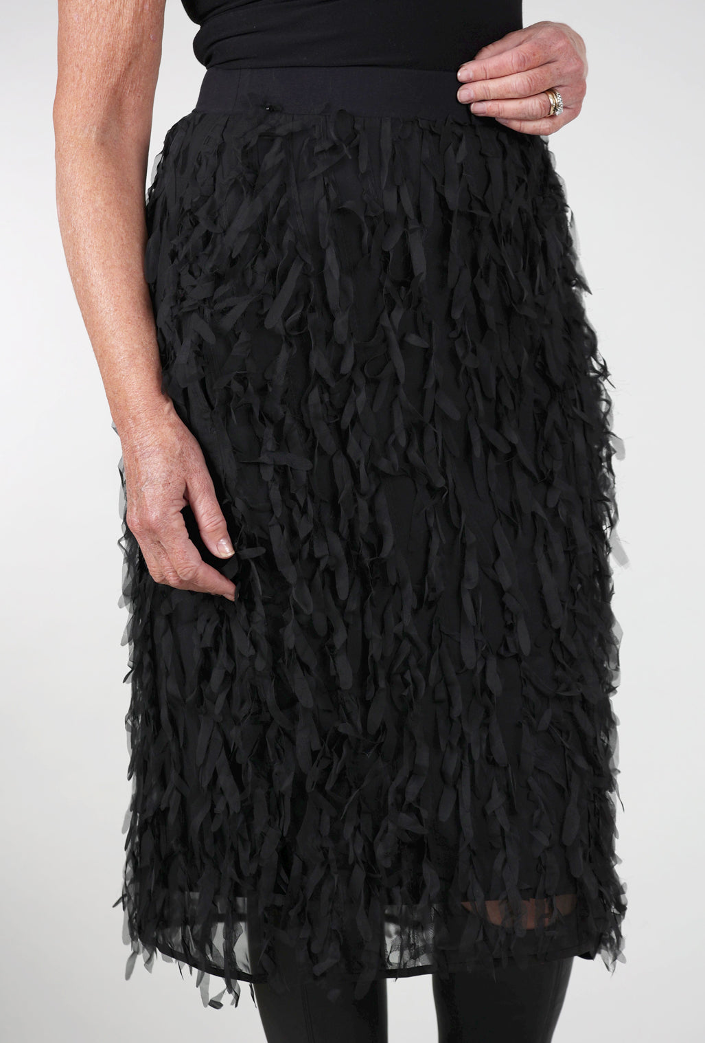 Kedziorek Chiffon Fringe Skirt, Black