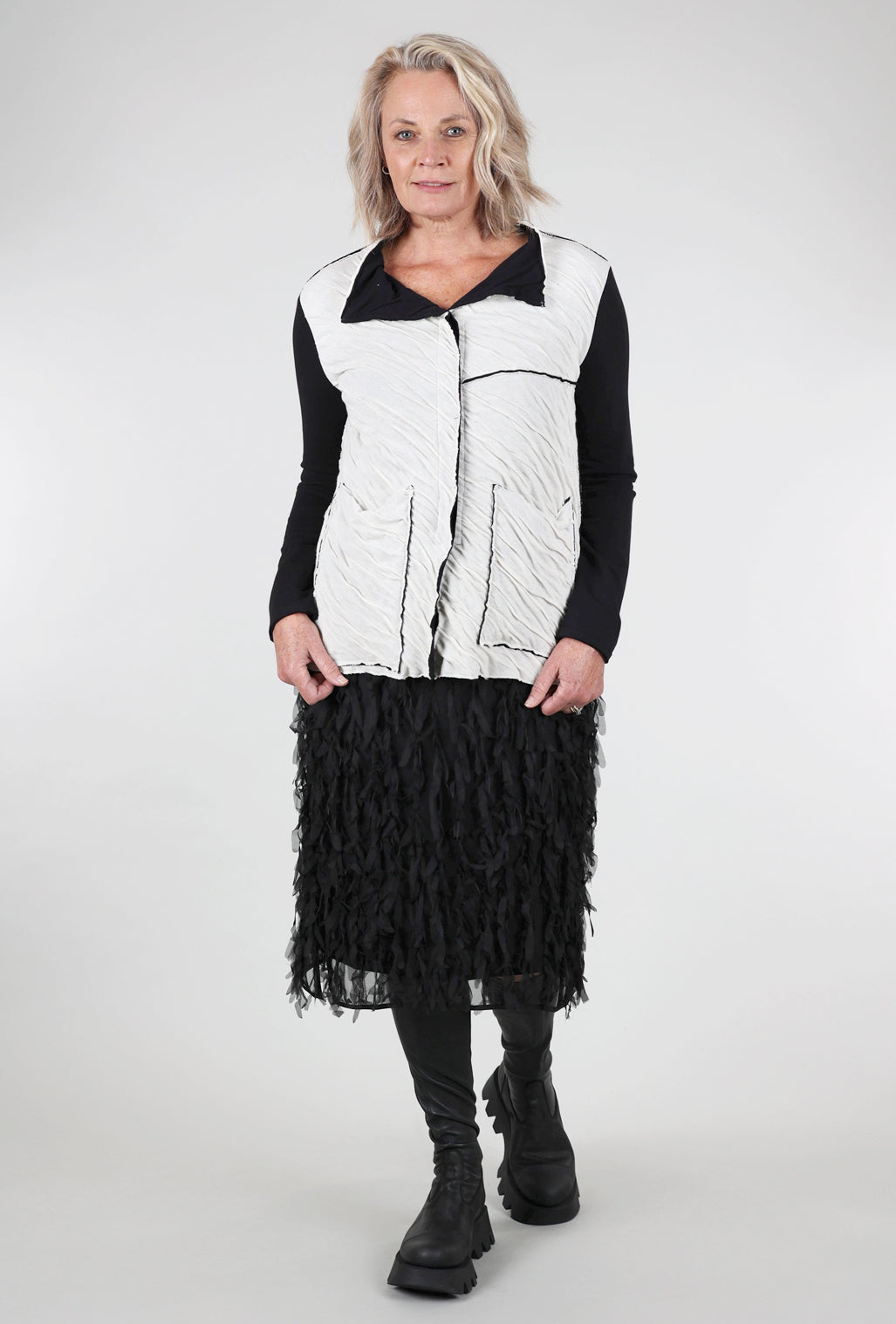 Kedziorek Chiffon Fringe Skirt, Black