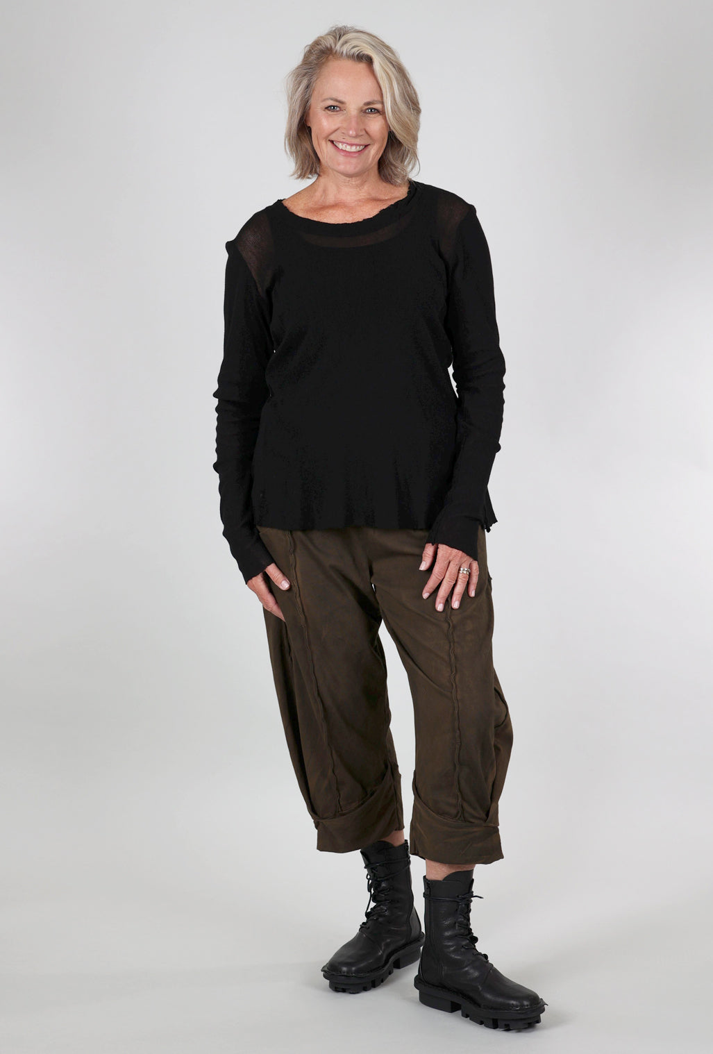 Cynthia Ashby Cotton Mesh L/S Tee, Black
