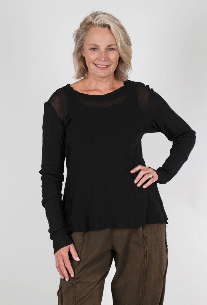Cynthia Ashby Cotton Mesh L/S Tee, Black