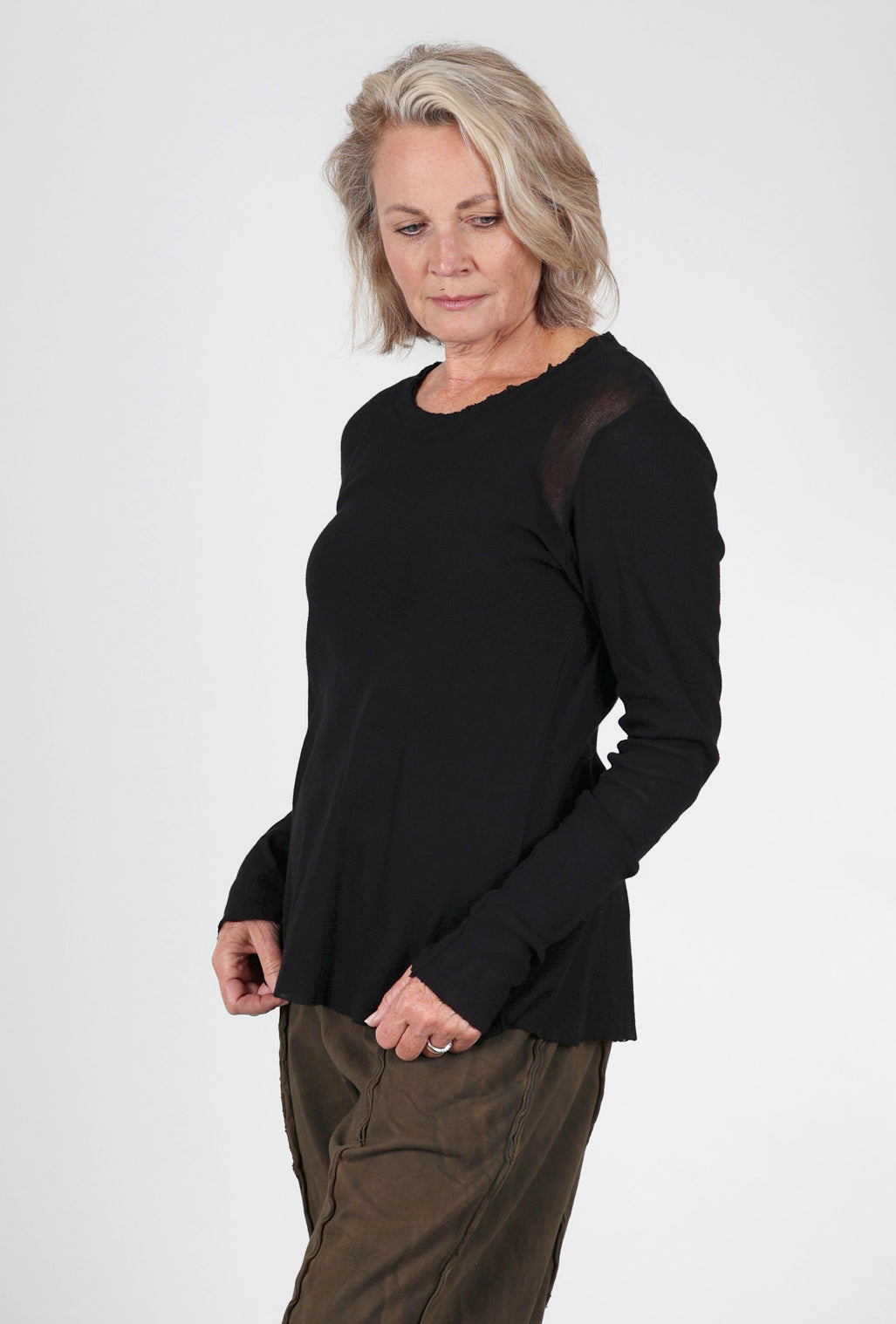 Cynthia Ashby Cotton Mesh L/S Tee, Black