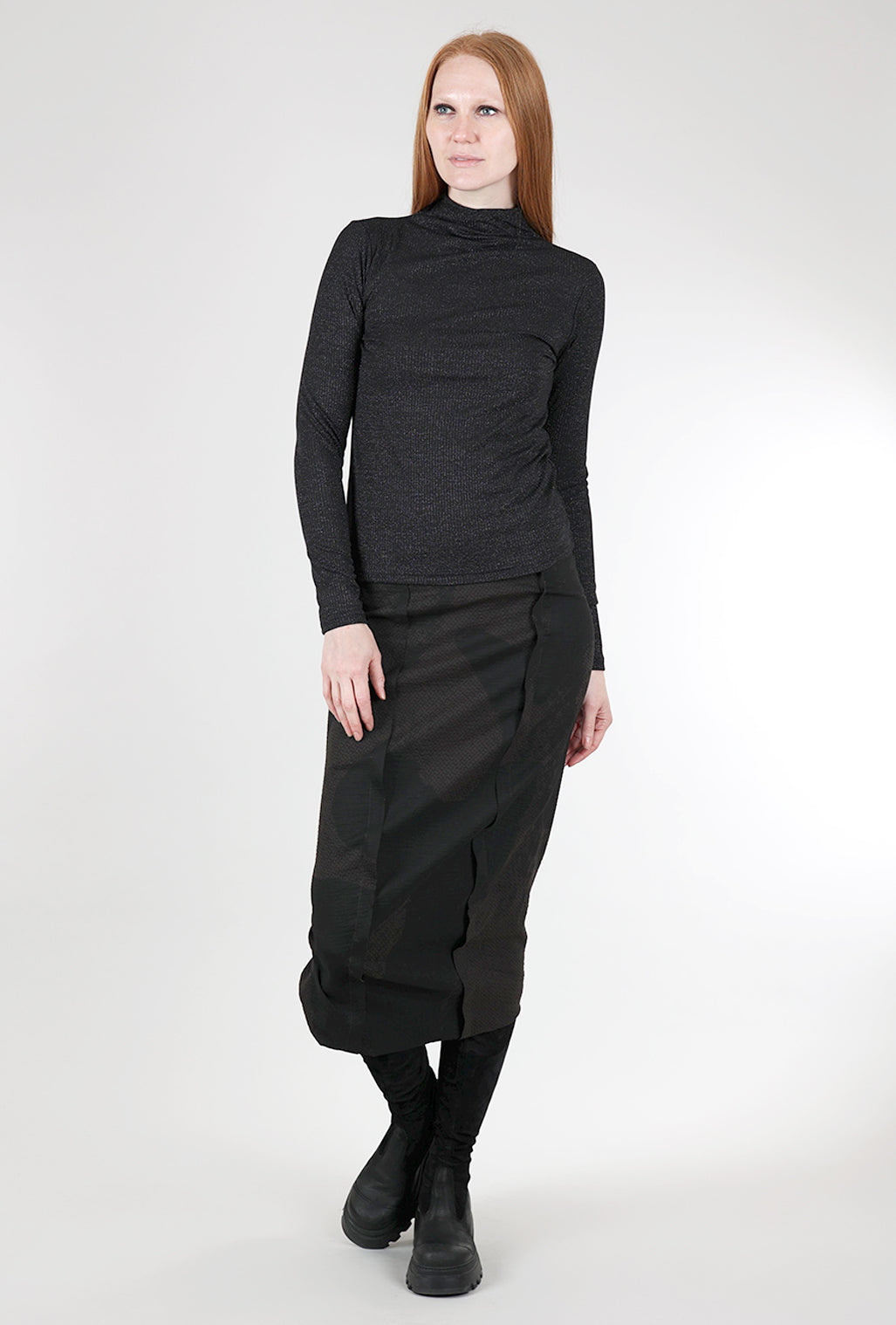 Mystree Shimmery Ribbed Mock Neck, Black