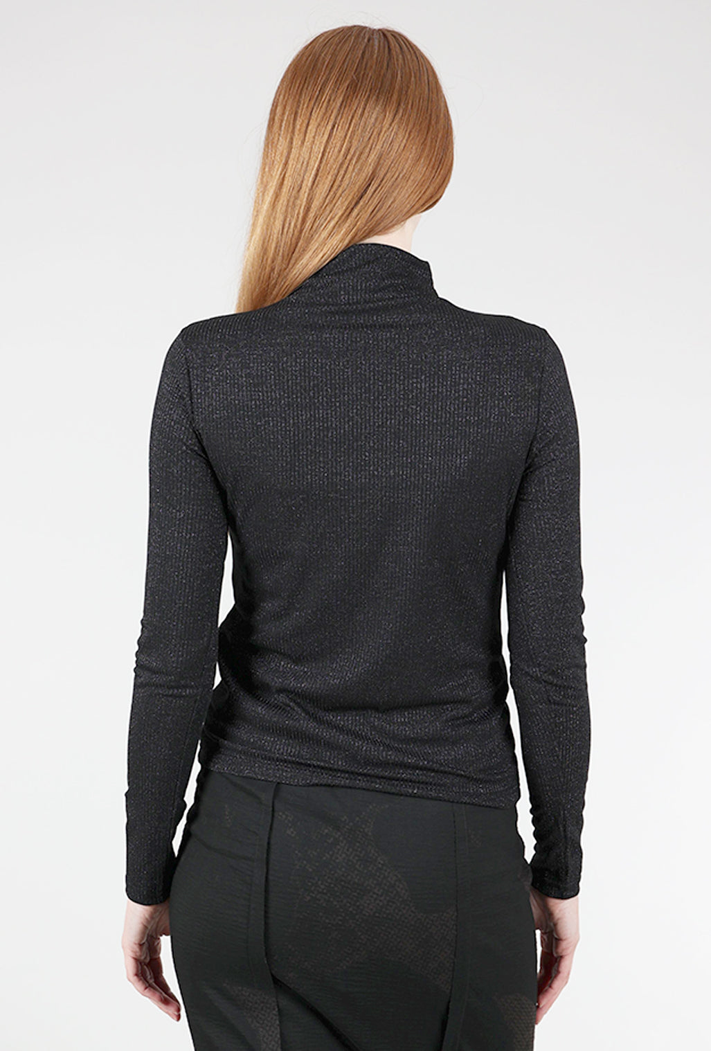 Mystree Shimmery Ribbed Mock Neck, Black