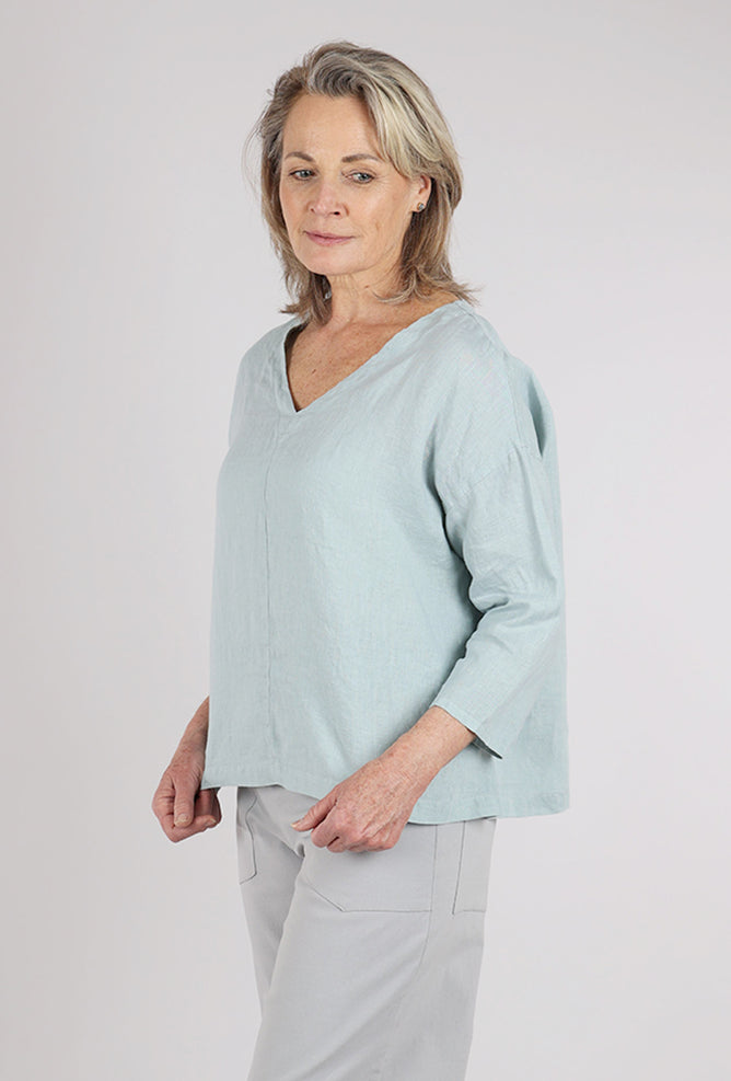 Cut Loose Hanky Linen Deep V Top, Moonlight