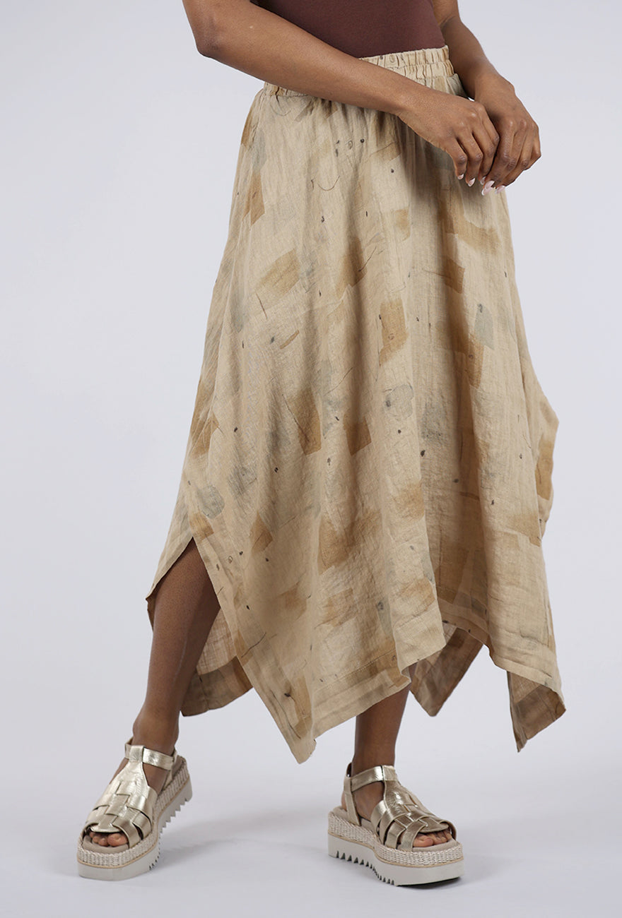 Cut Loose Brush Stroke Side Slit Linen Skirt, Cashew