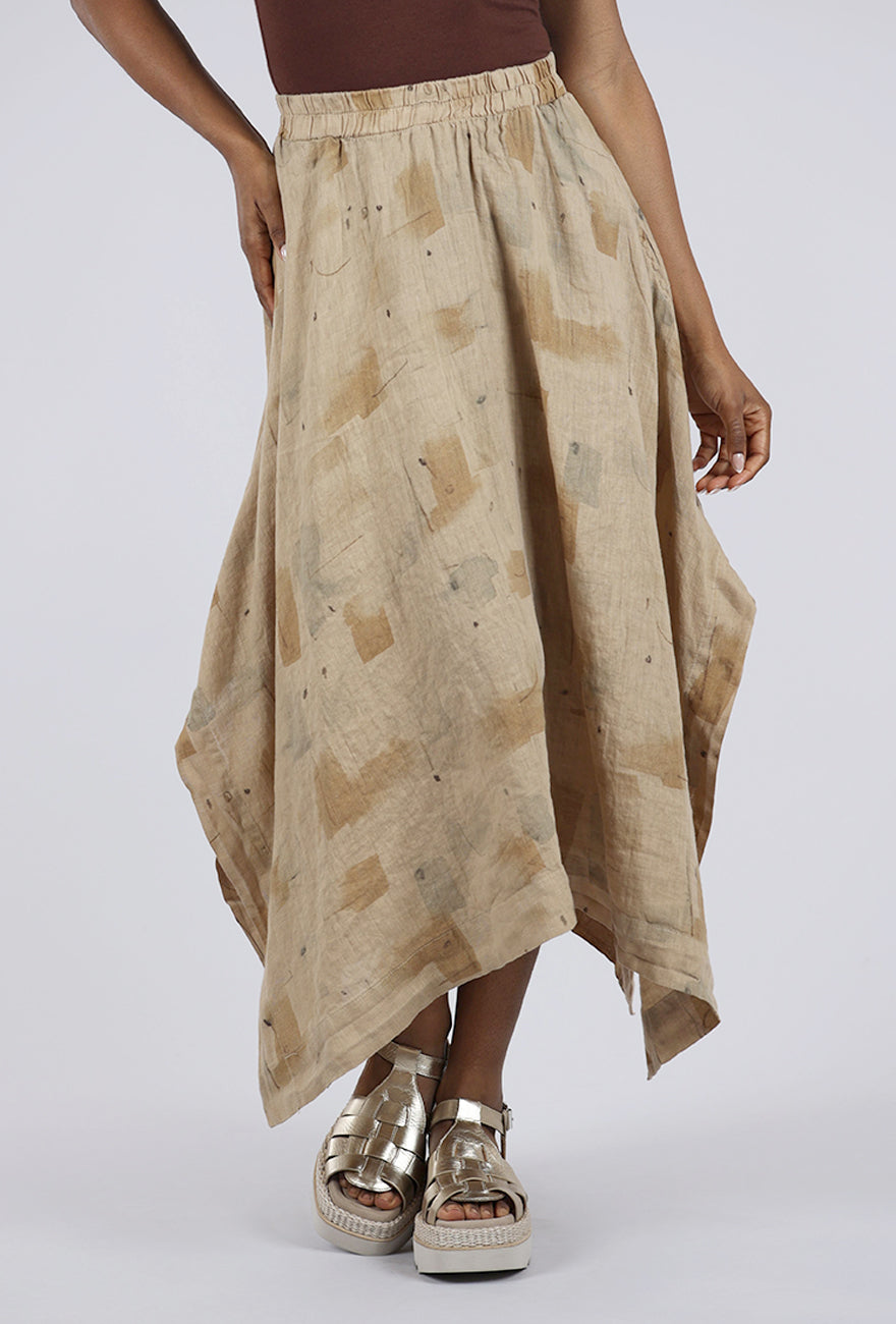 Cut Loose Brush Stroke Side Slit Linen Skirt, Cashew