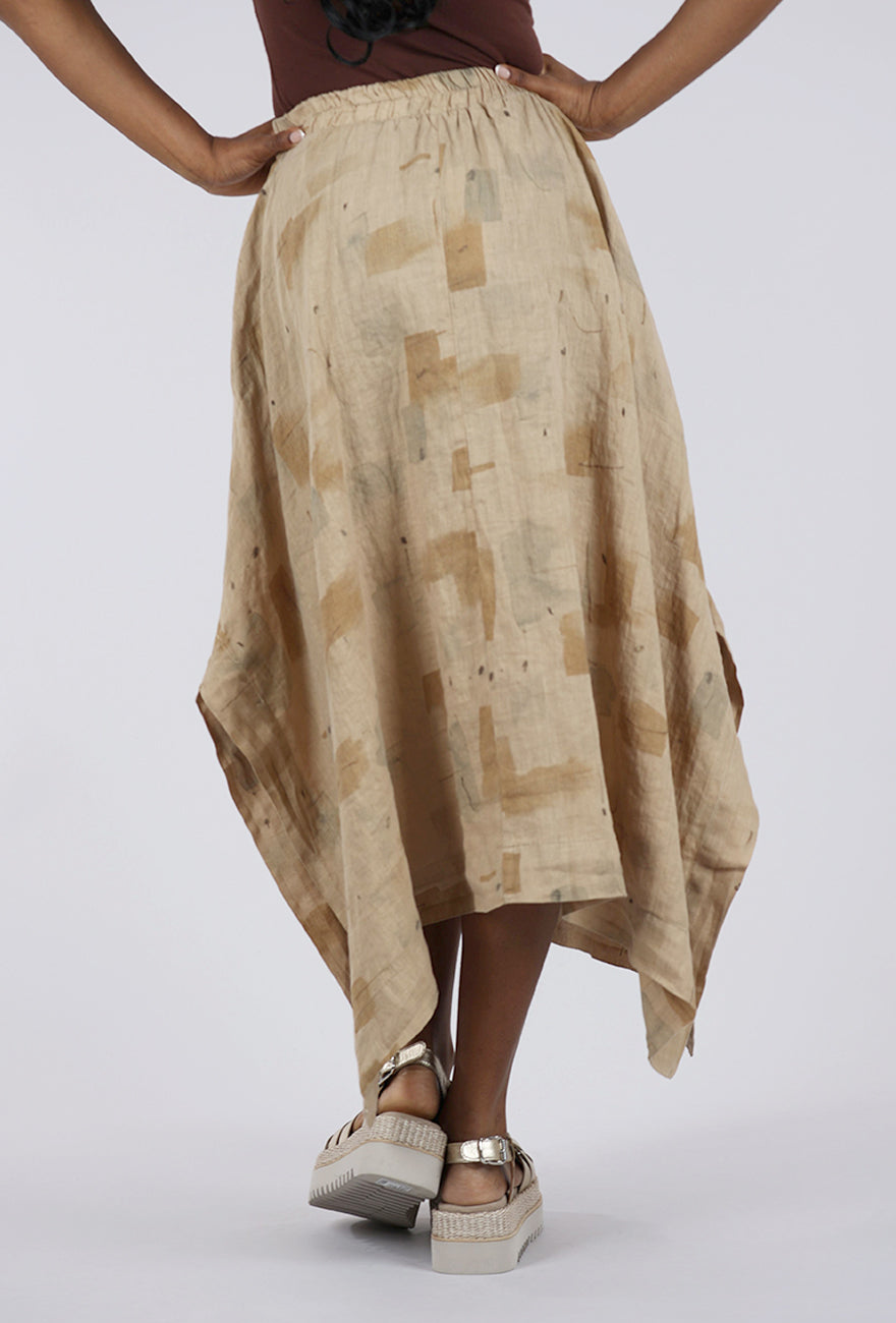 Cut Loose Brush Stroke Side Slit Linen Skirt, Cashew