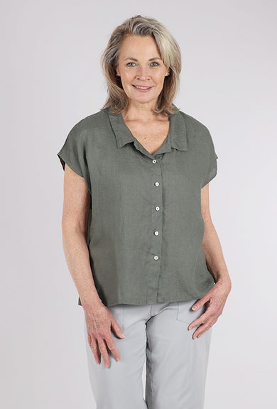 Cut Loose Linen Boxy Camp Shirt, Clay