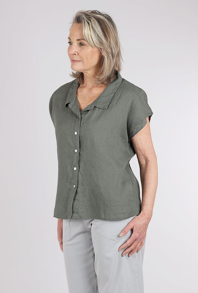 Cut Loose Linen Boxy Camp Shirt, Clay
