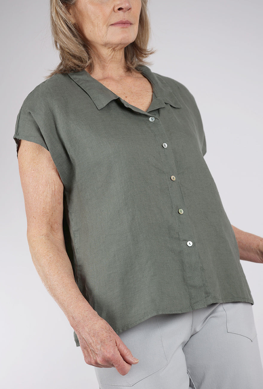 Cut Loose Linen Boxy Camp Shirt, Clay