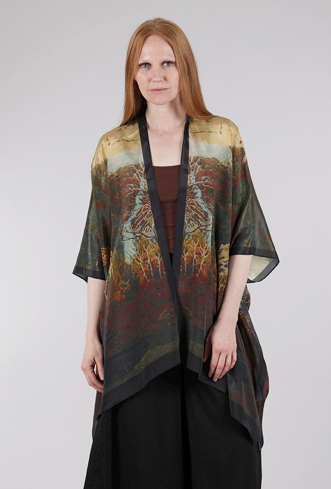 Cocoon House Silk Long Kimono, Mesmerizing Forest