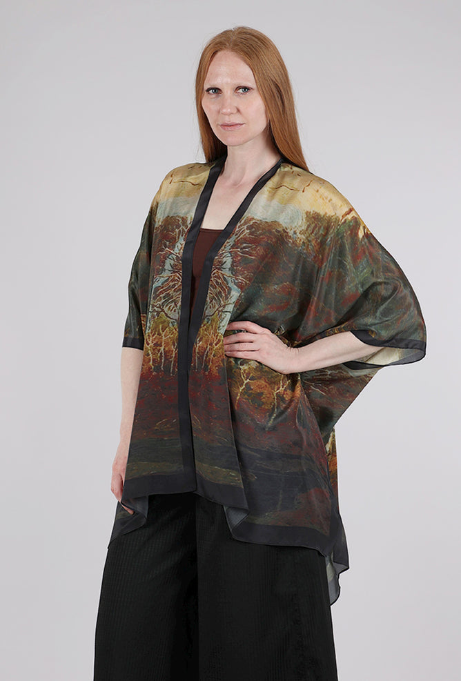 Cocoon House Silk Long Kimono, Mesmerizing Forest