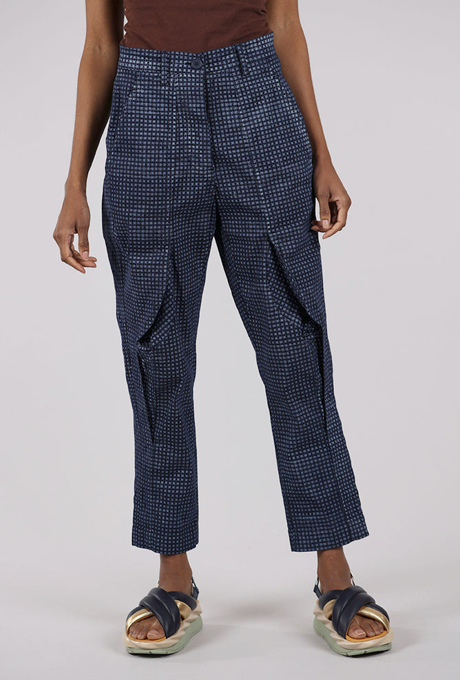Rundholz Cotton Check Curve Seam Trouser, Navy