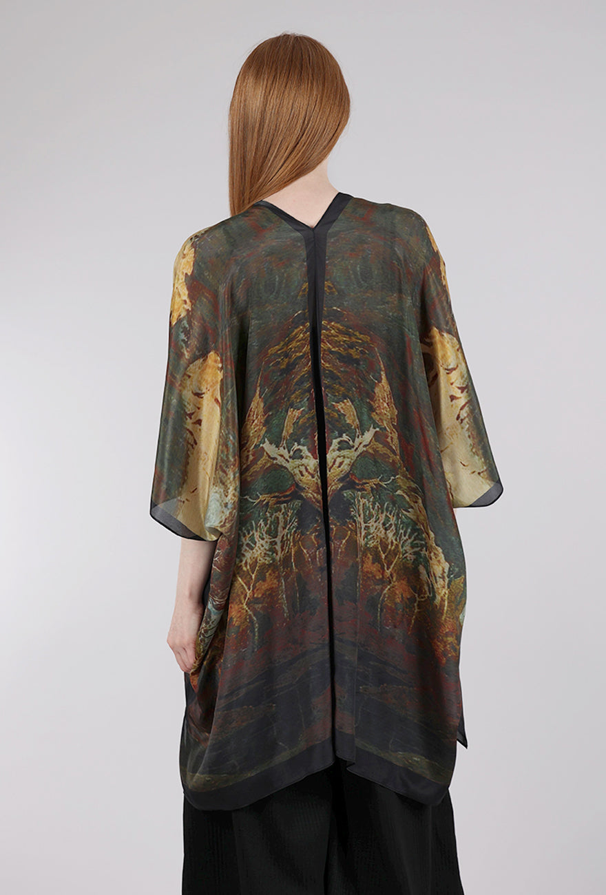 Cocoon House Silk Long Kimono, Mesmerizing Forest