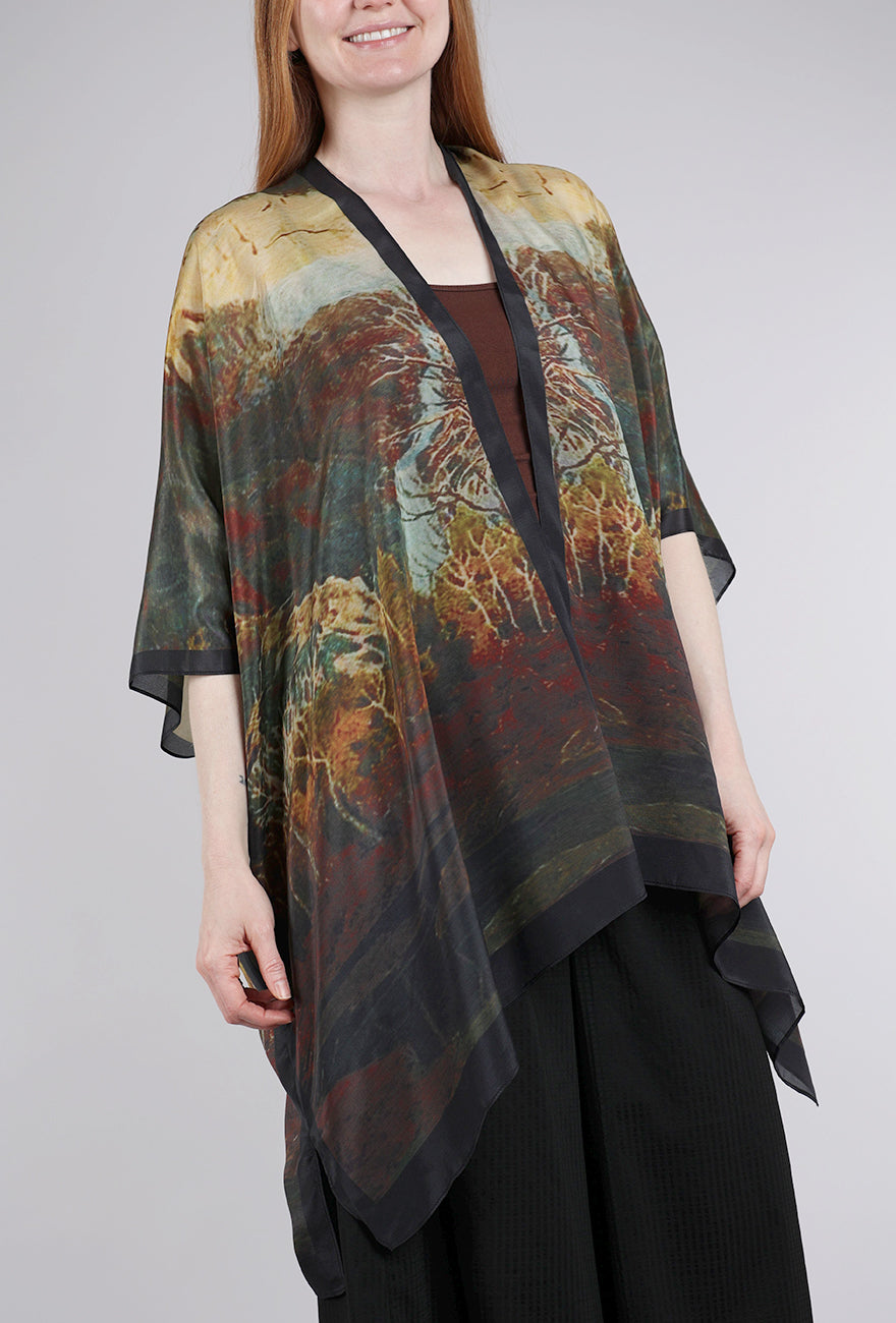 Cocoon House Silk Long Kimono, Mesmerizing Forest