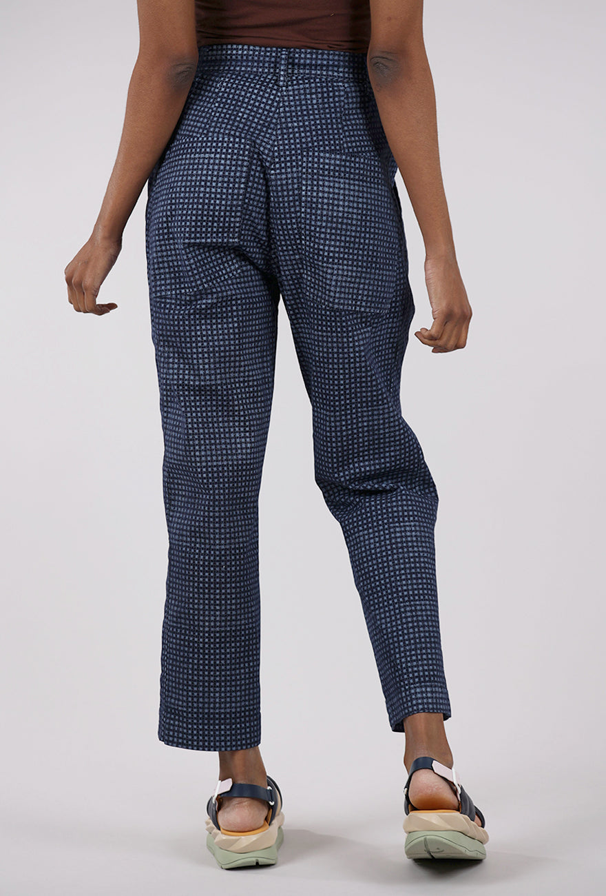 Rundholz Cotton Check Curve Seam Trouser, Navy